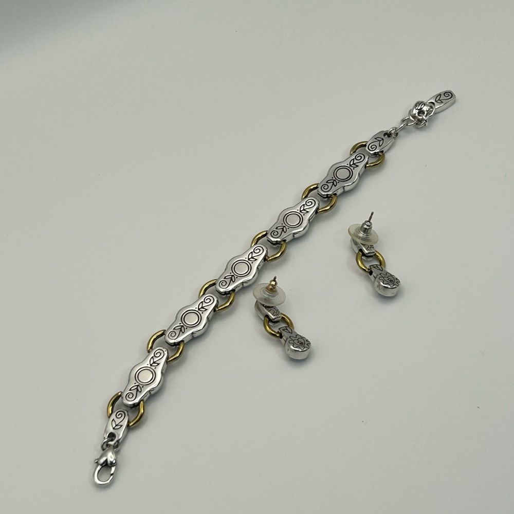 Brighton Celestial Blue Bracelet & Earrings Set Blue Crystals Two-tone Links - Picture 9 of 13